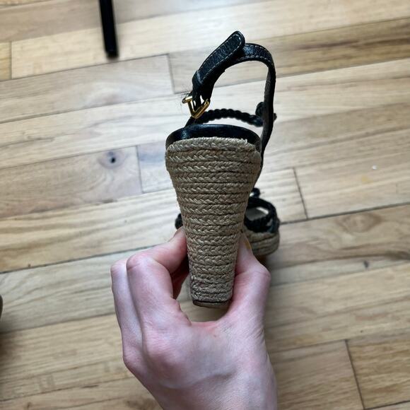 Prada Women's 35 US 5 Leather Braided Espadrilles Black Strappy Sandals Luxury - Picture 12 of 16